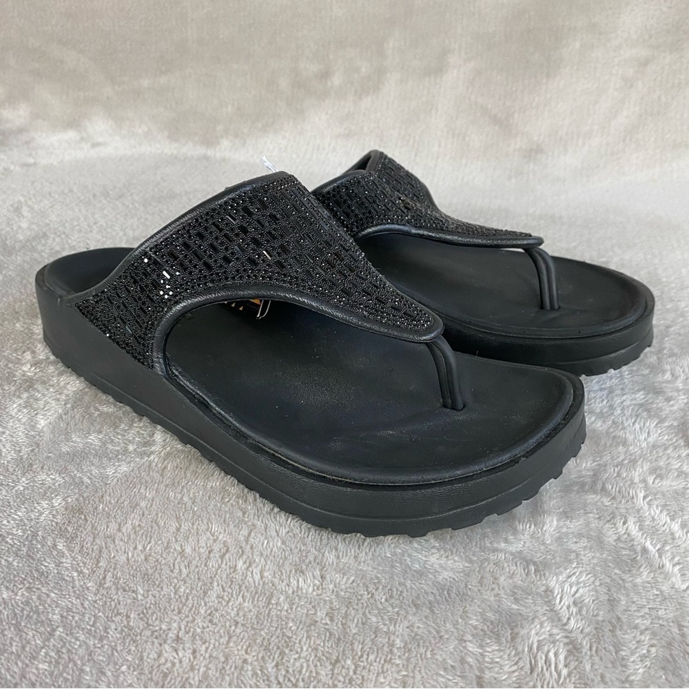 Skechers Cali Breeze Womens Wedge Sandal Size 7 Black Rhinestone Comfort